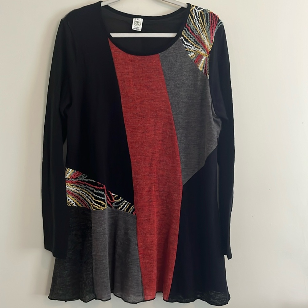 This‎ and That Tunic Top Yarn Lagenlook Art to Wear XL Unique Casual Sweater